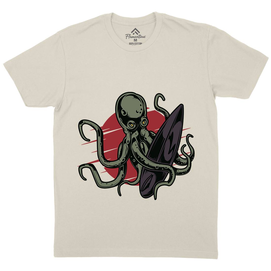 Octopus Surfing Mens Organic Crew Neck T-Shirt Surf B349