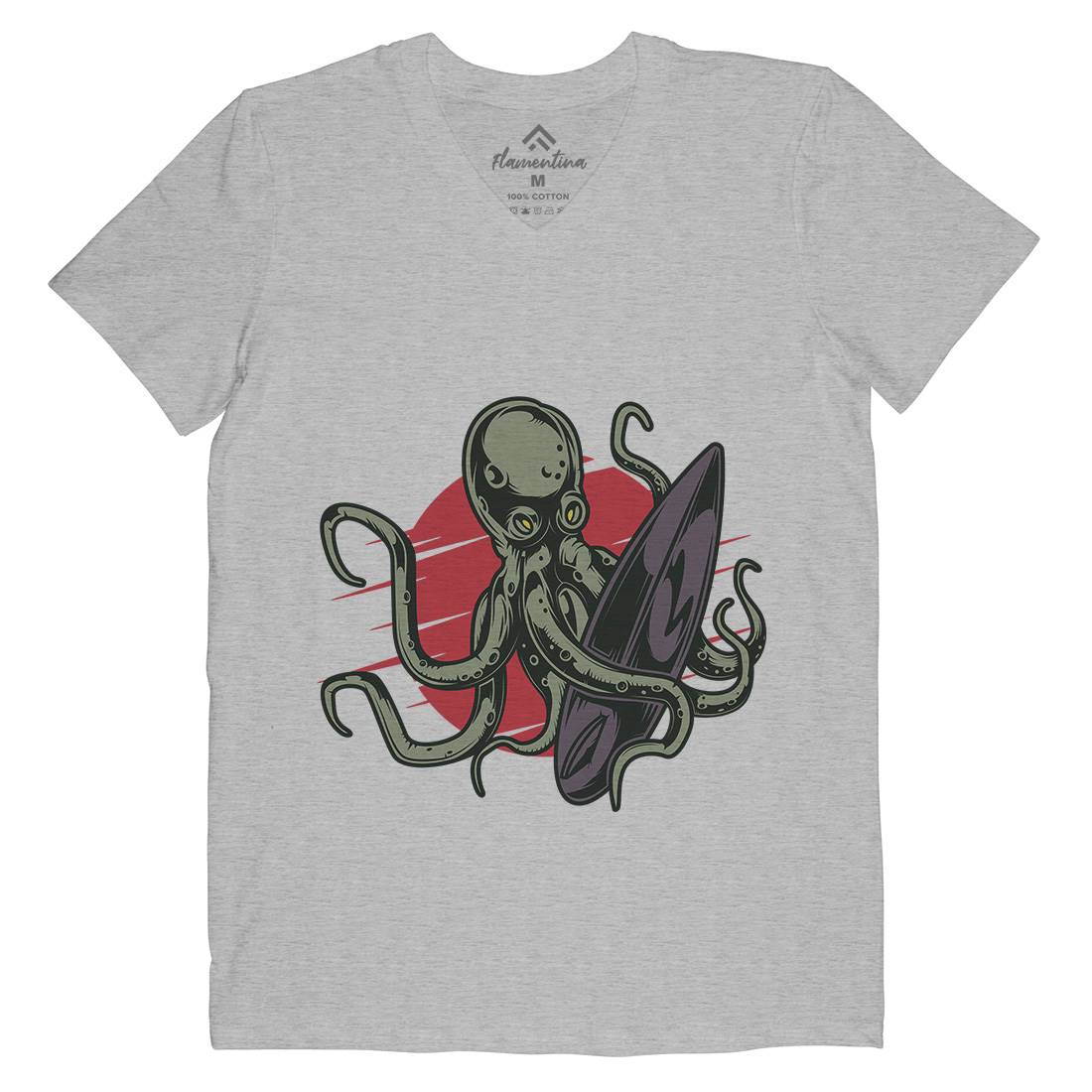 Octopus Surfing Mens V-Neck T-Shirt Surf B349