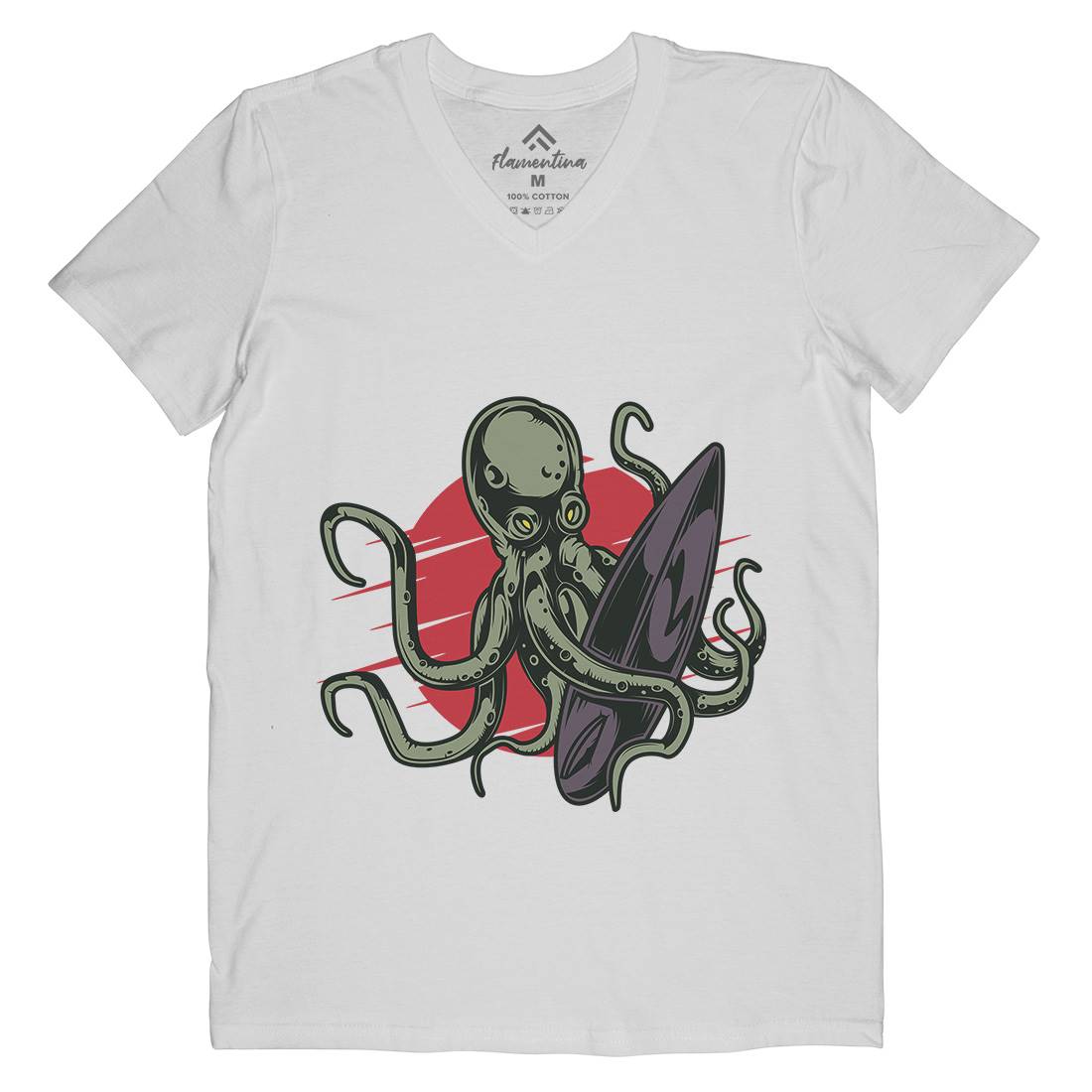 Octopus Surfing Mens V-Neck T-Shirt Surf B349