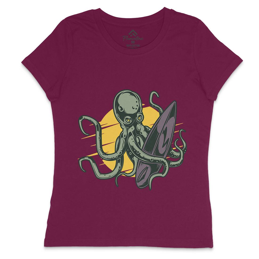 Octopus Surfing Womens Crew Neck T-Shirt Surf B349