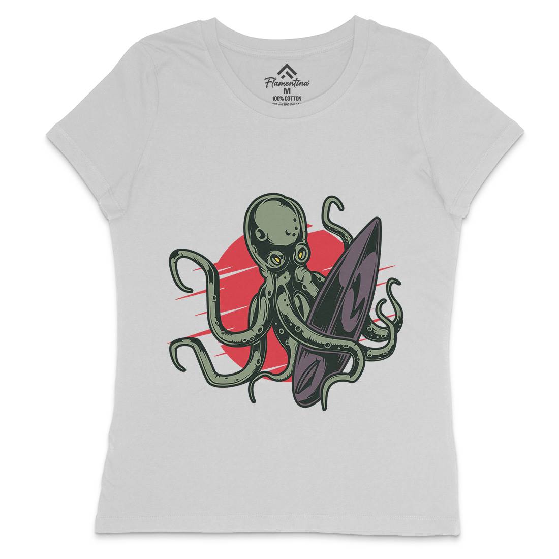 Octopus Surfing Womens Crew Neck T-Shirt Surf B349
