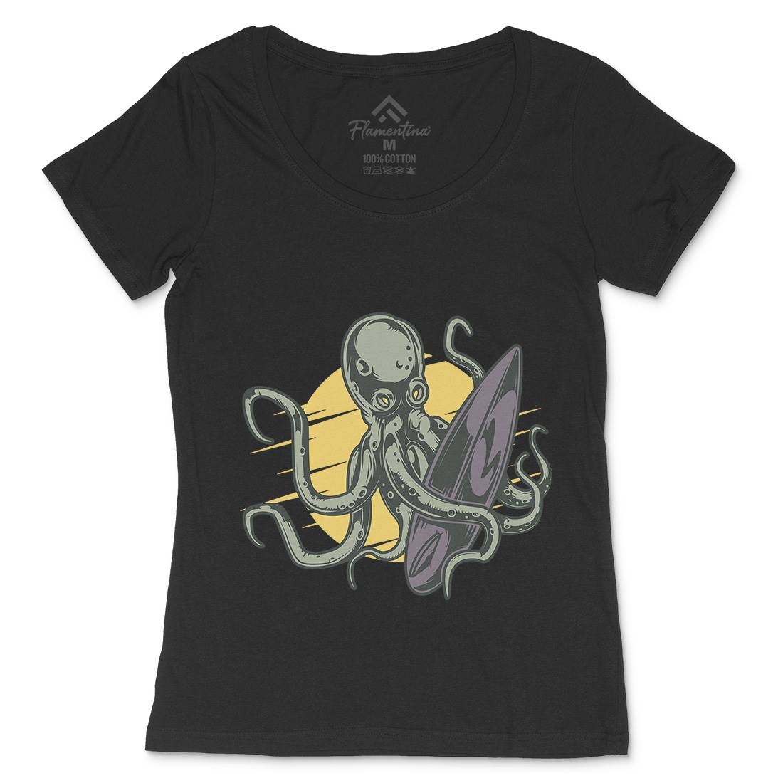 Octopus Surfing Womens Scoop Neck T-Shirt Surf B349