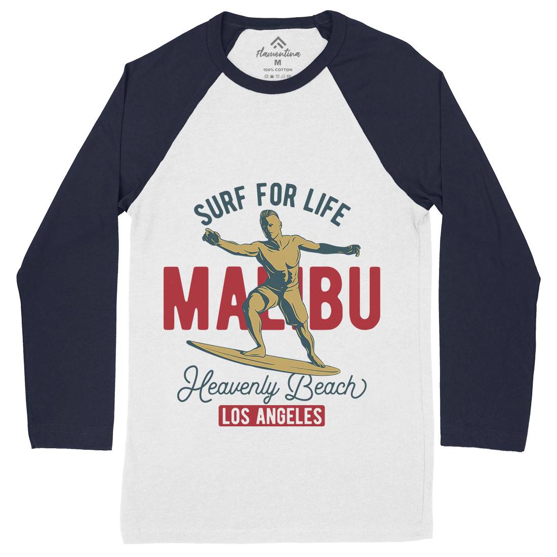 Malibu Surfing Mens Long Sleeve Baseball T-Shirt Surf B350