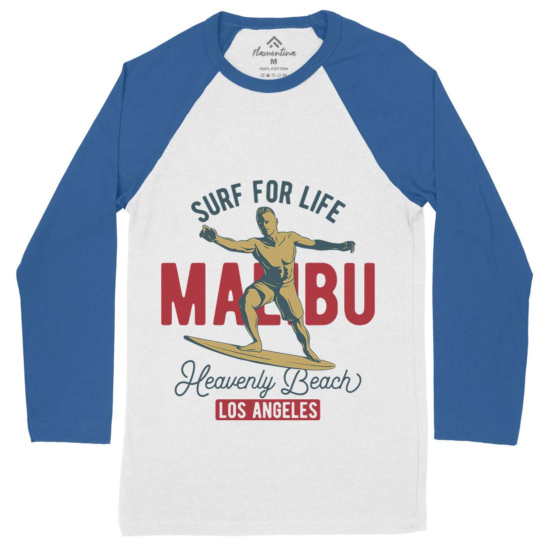 Malibu Surfing Mens Long Sleeve Baseball T-Shirt Surf B350