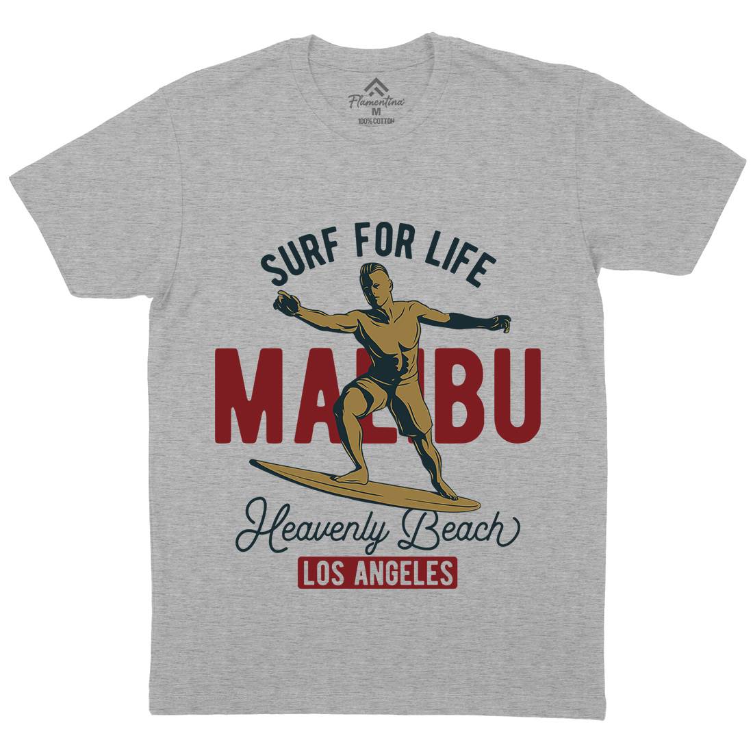 Malibu Surfing Mens Organic Crew Neck T-Shirt Surf B350