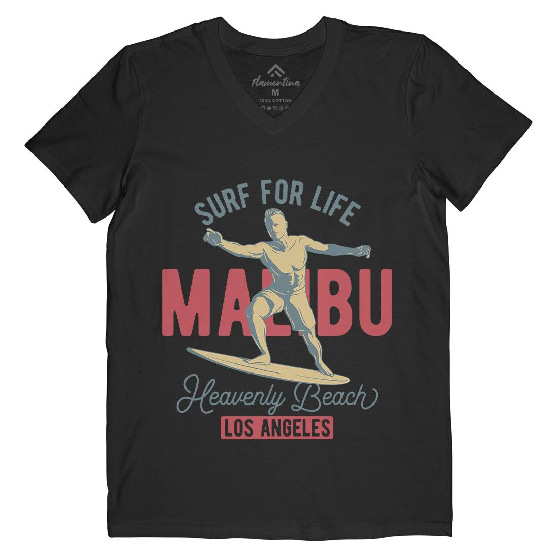 Malibu Surfing Mens Organic V-Neck T-Shirt Surf B350