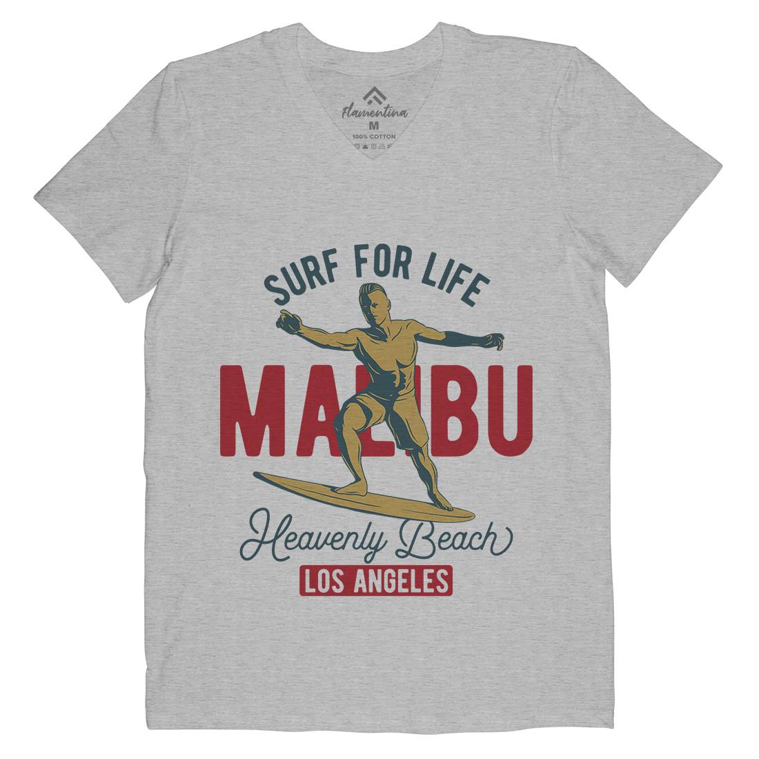 Malibu Surfing Mens V-Neck T-Shirt Surf B350