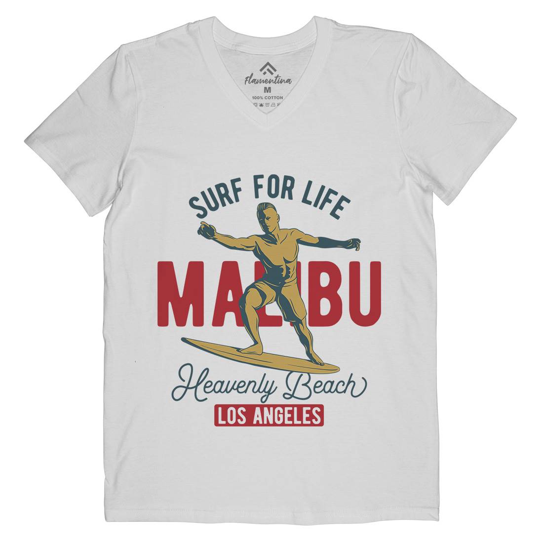 Malibu Surfing Mens Organic V-Neck T-Shirt Surf B350