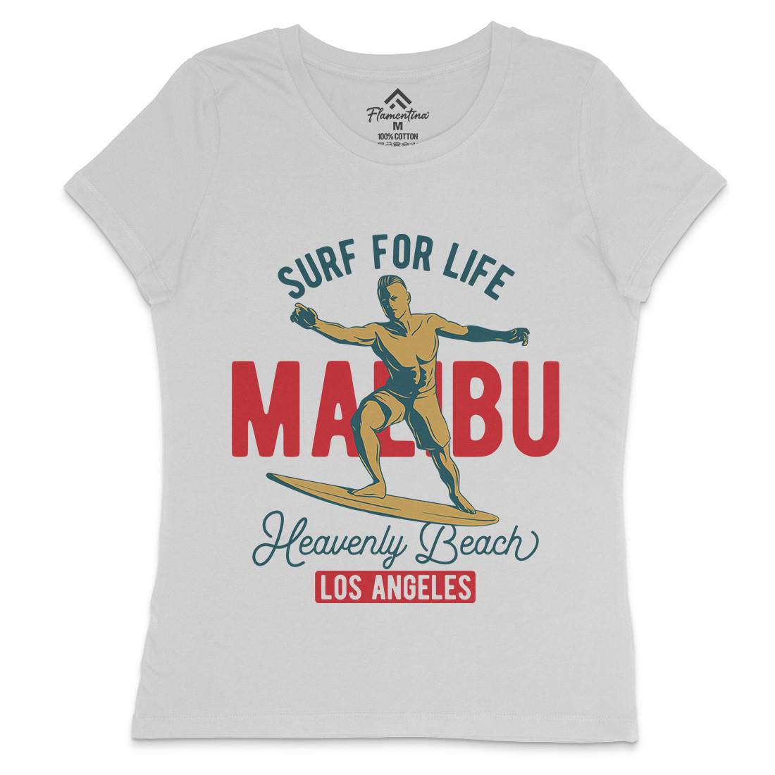 Malibu Surfing Womens Crew Neck T-Shirt Surf B350