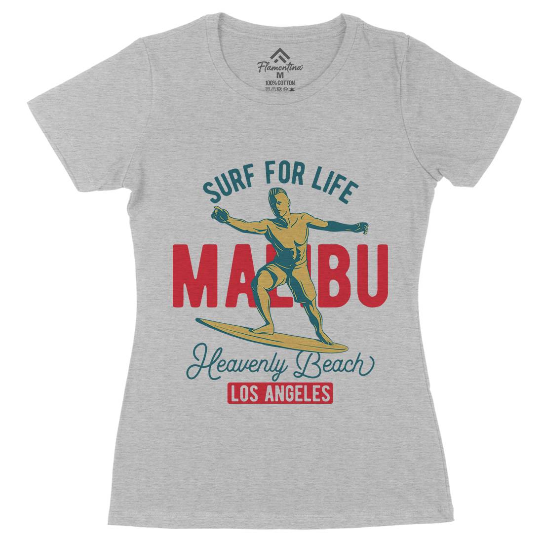 Malibu Surfing Womens Organic Crew Neck T-Shirt Surf B350