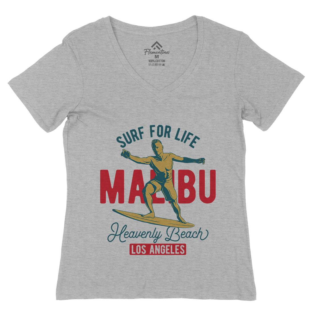 Malibu Surfing Womens Organic V-Neck T-Shirt Surf B350