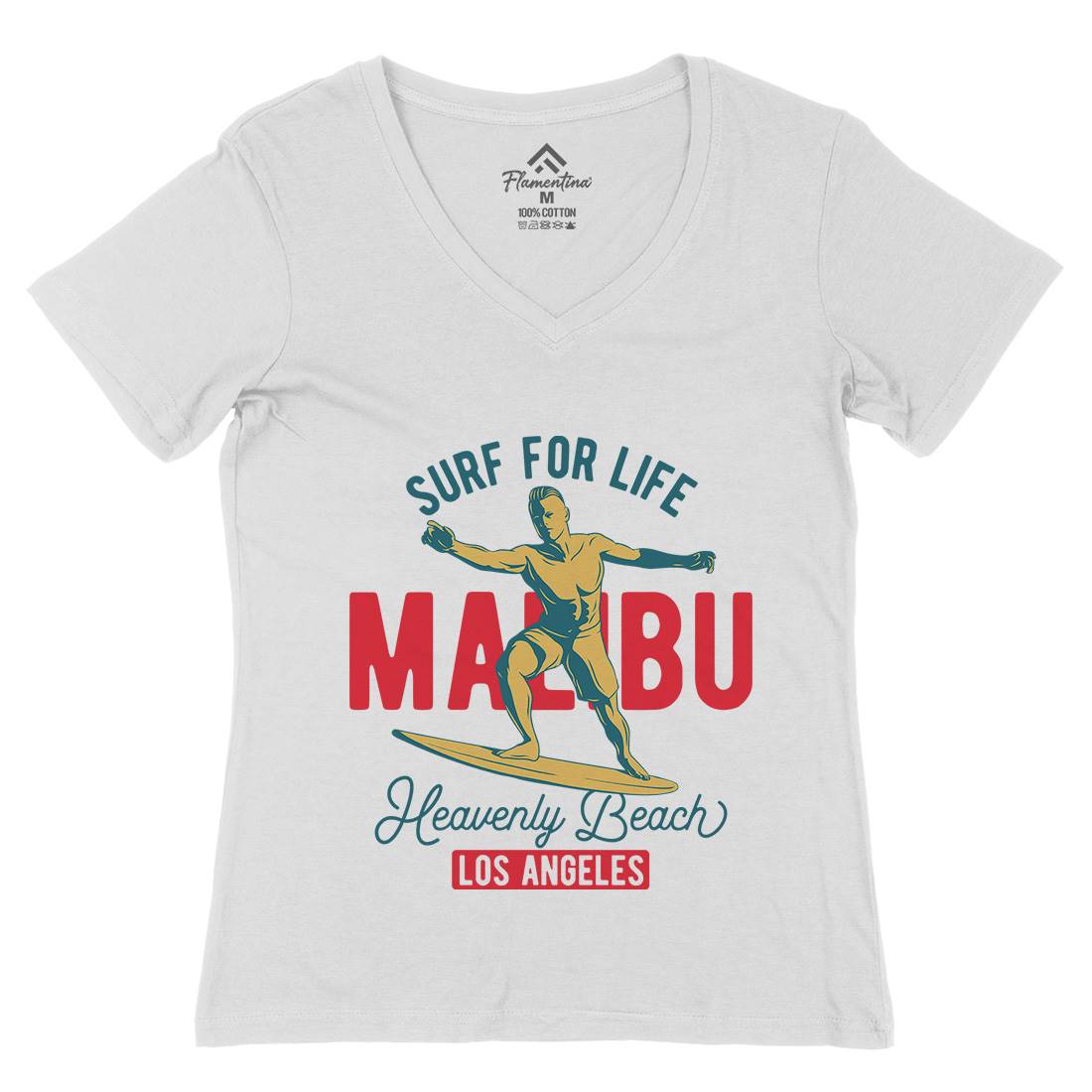 Malibu Surfing Womens Organic V-Neck T-Shirt Surf B350