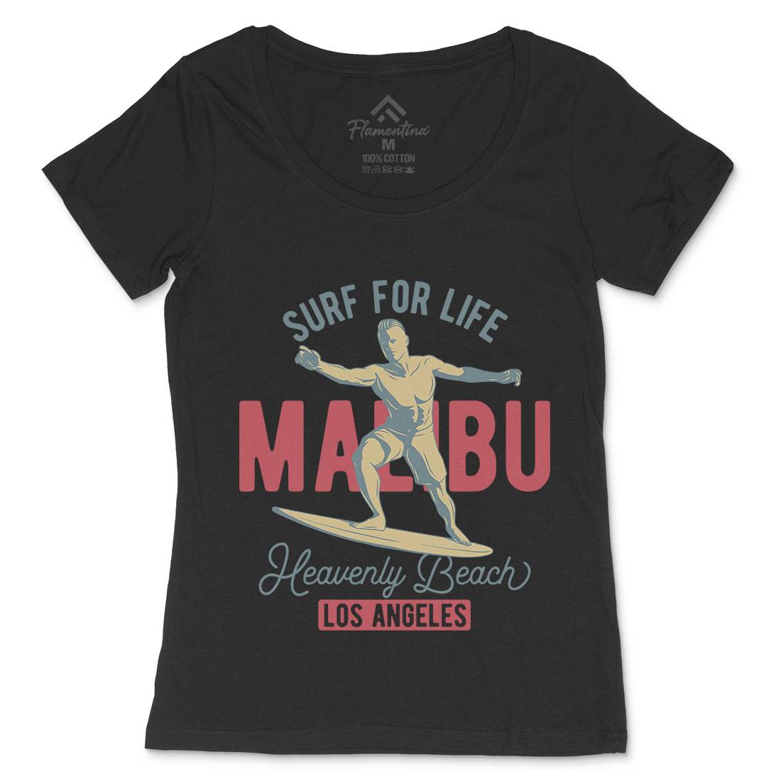 Malibu Surfing Womens Scoop Neck T-Shirt Surf B350