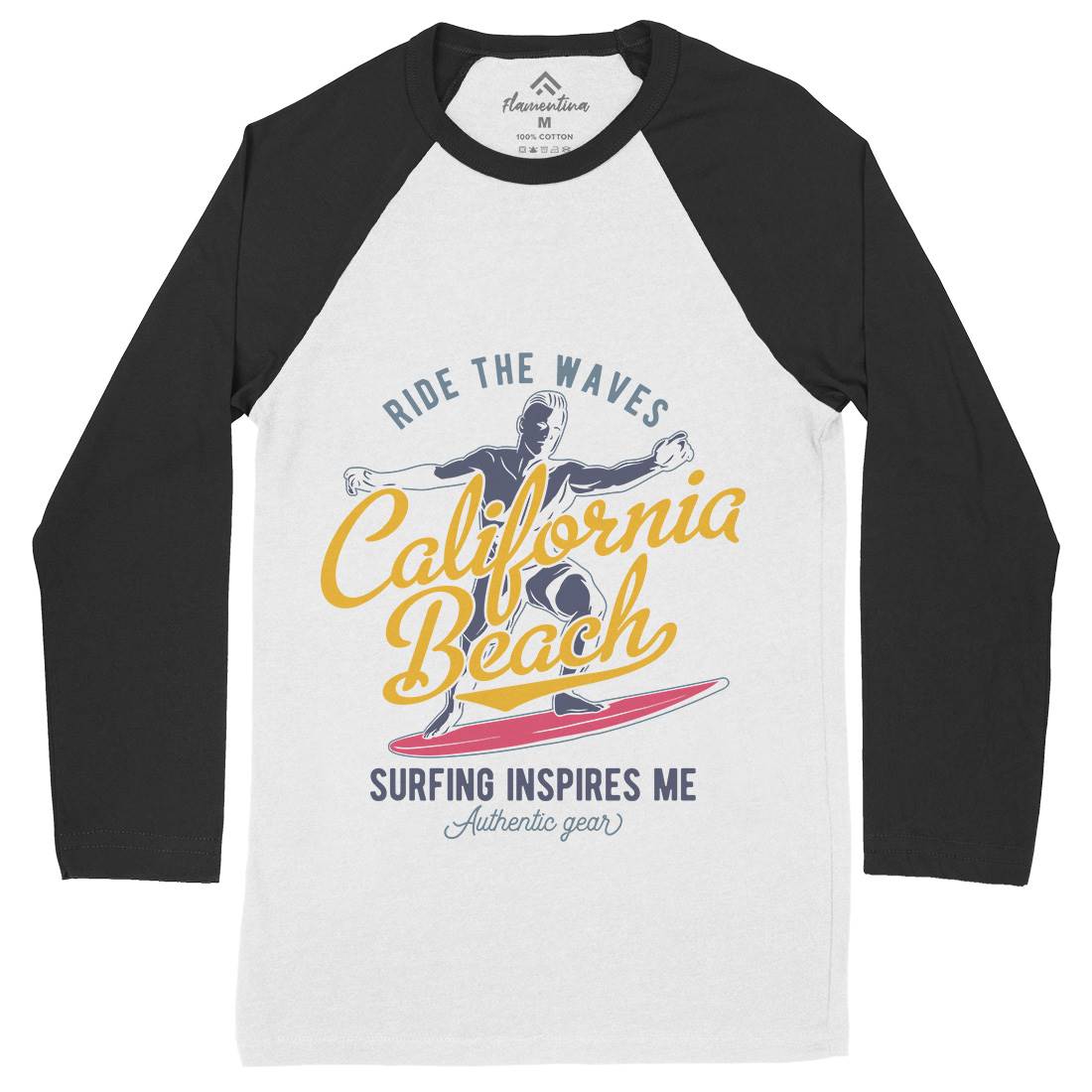 California Surfing Mens Long Sleeve Baseball T-Shirt Surf B351