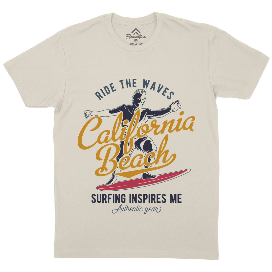 California Surfing Mens Organic Crew Neck T-Shirt Surf B351