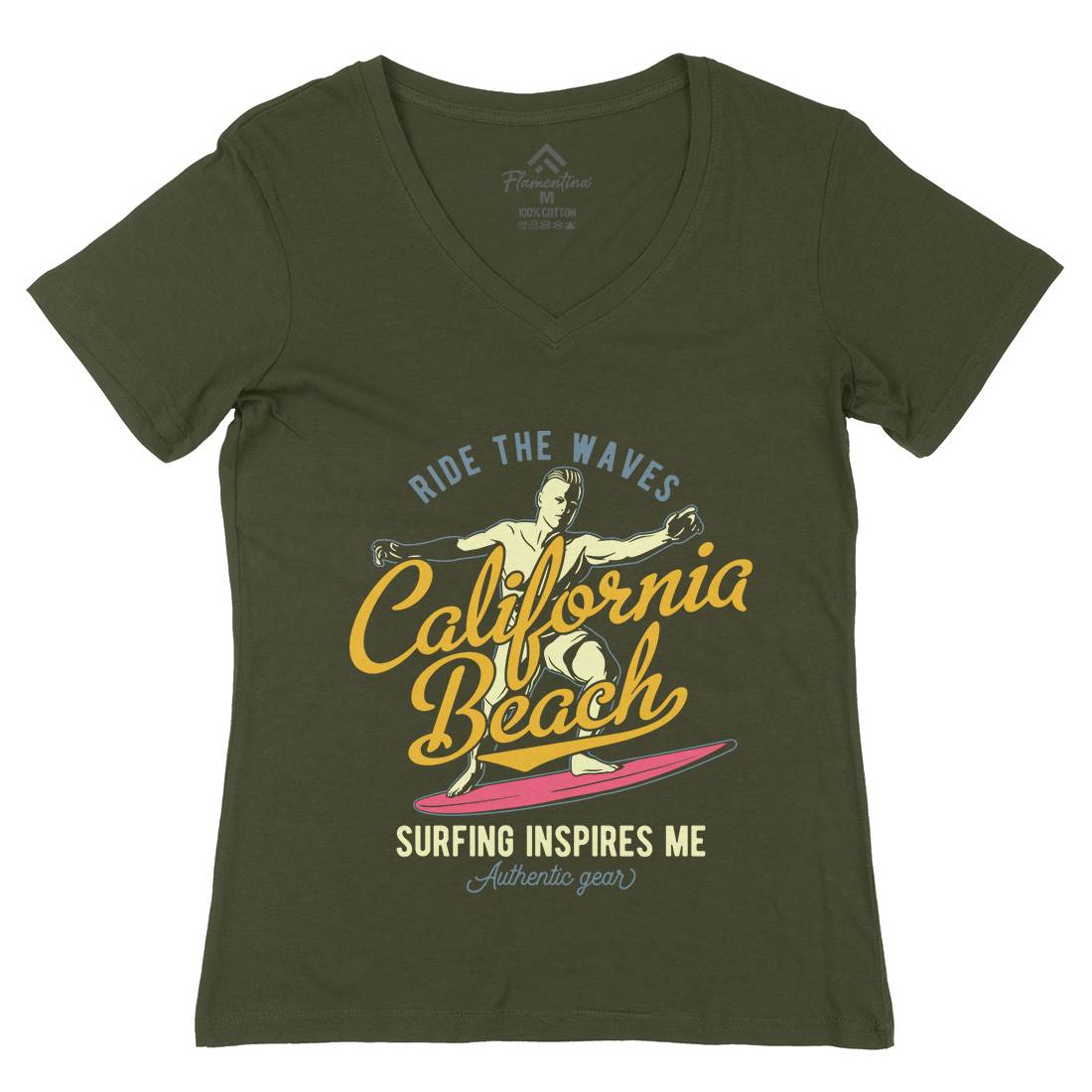 California Surfing Womens Organic V-Neck T-Shirt Surf B351