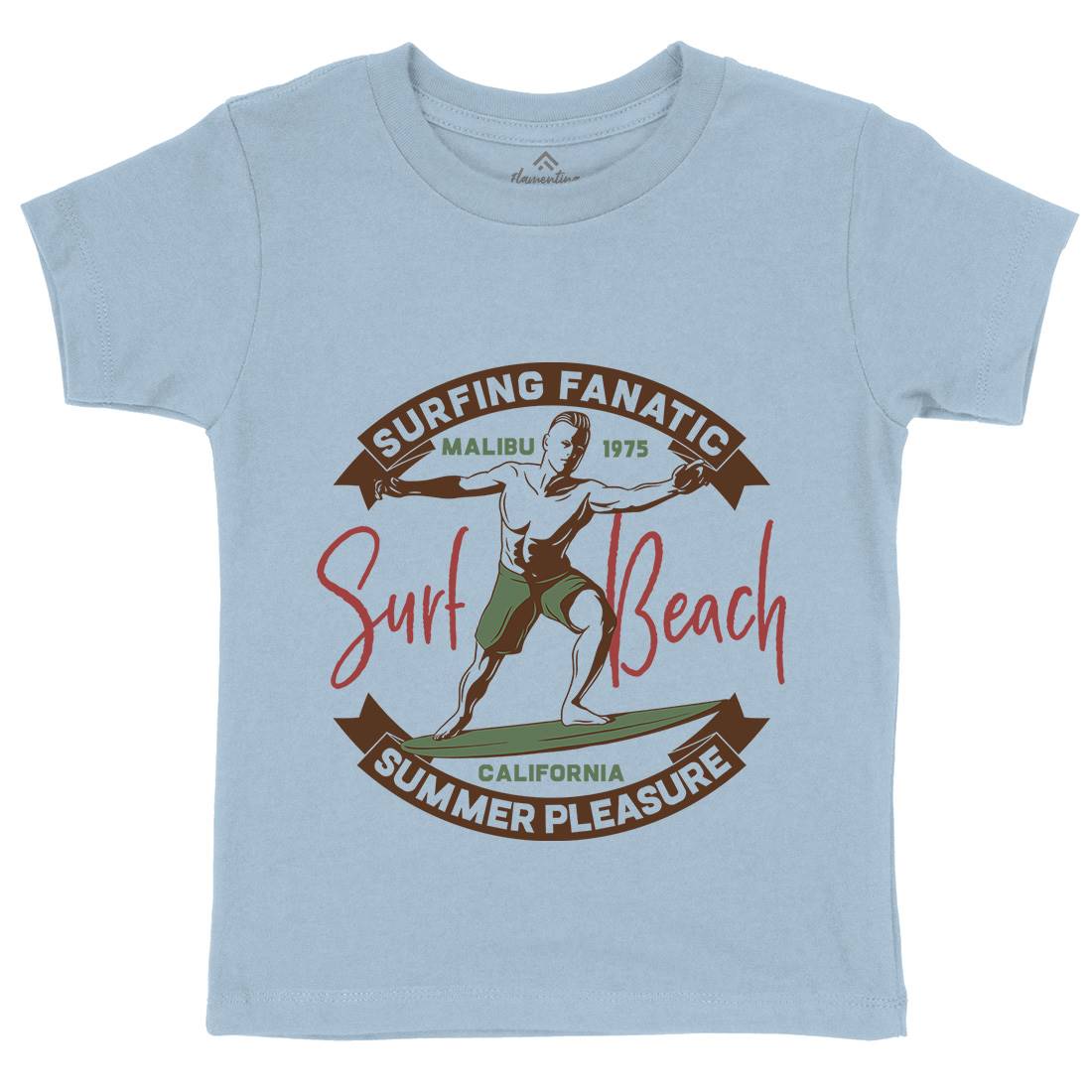 Malibu Surfing Kids Organic Crew Neck T-Shirt Surf B352