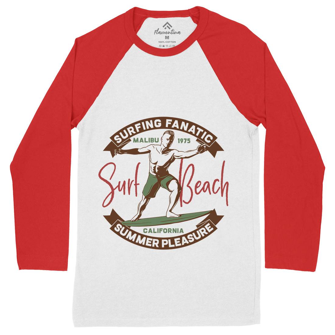 Malibu Surfing Mens Long Sleeve Baseball T-Shirt Surf B352
