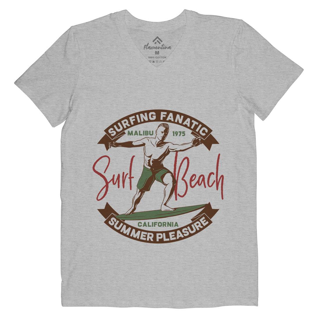 Malibu Surfing Mens V-Neck T-Shirt Surf B352