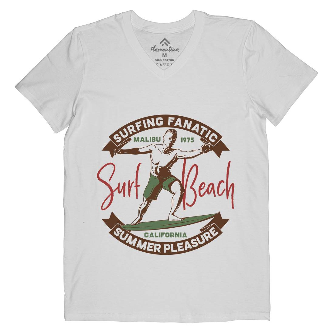 Malibu Surfing Mens V-Neck T-Shirt Surf B352