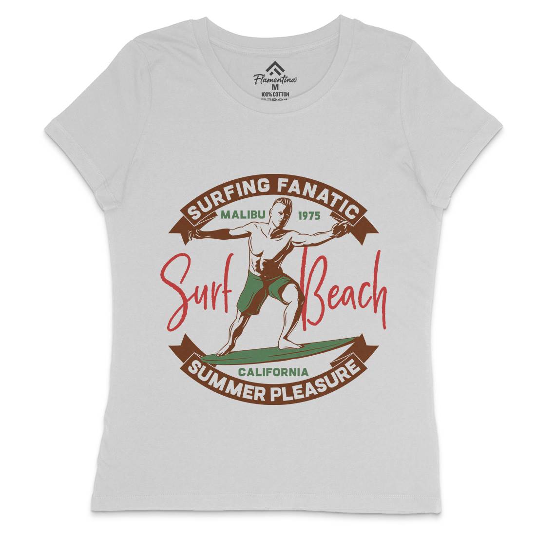 Malibu Surfing Womens Crew Neck T-Shirt Surf B352