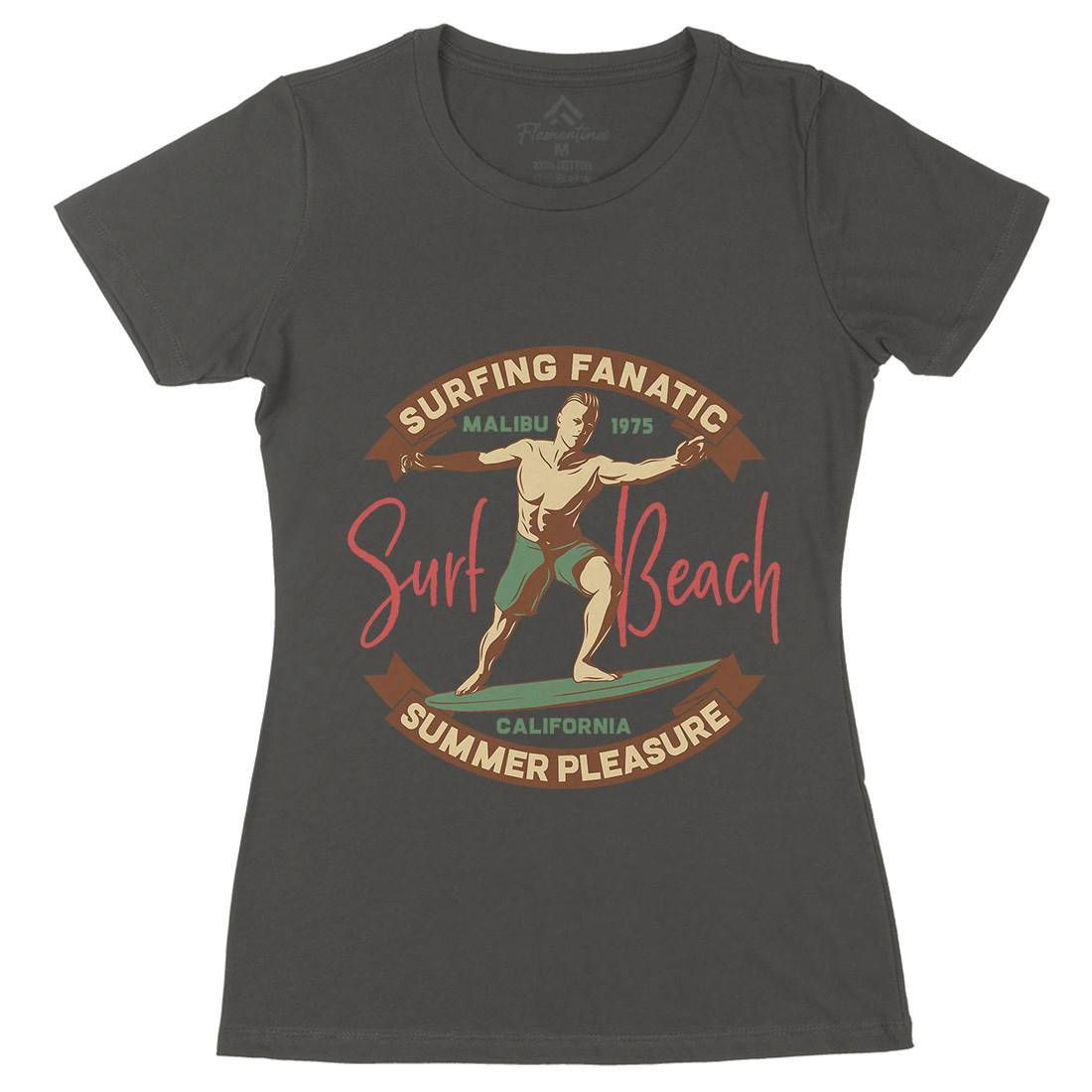 Malibu Surfing Womens Organic Crew Neck T-Shirt Surf B352