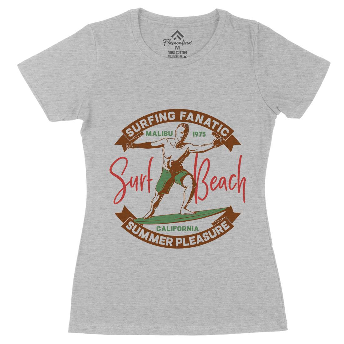 Malibu Surfing Womens Organic Crew Neck T-Shirt Surf B352