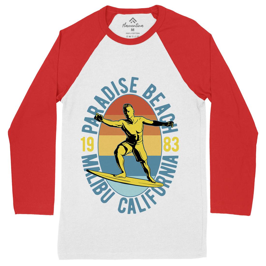 Malibu Surfing Mens Long Sleeve Baseball T-Shirt Surf B353