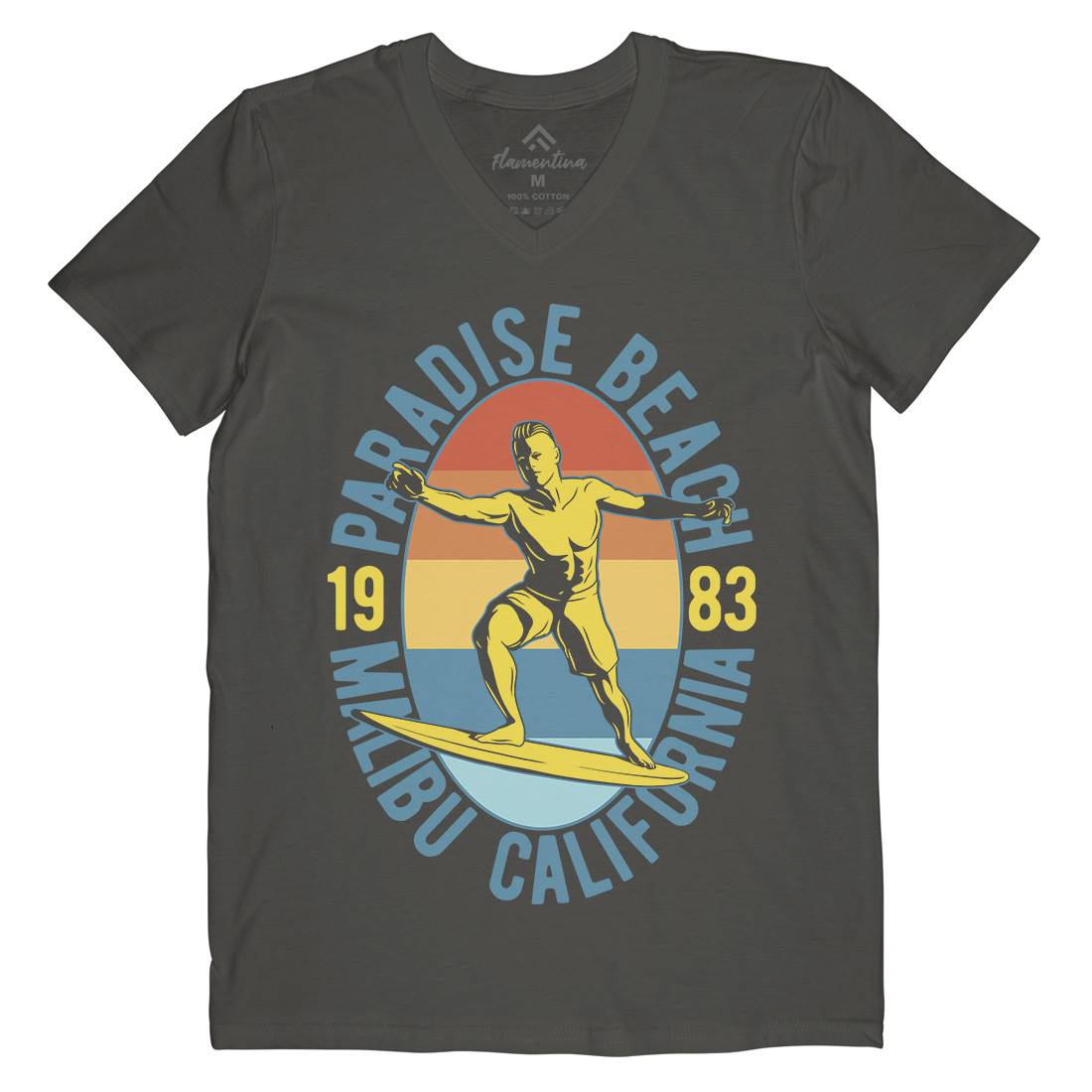 Malibu Surfing Mens V-Neck T-Shirt Surf B353
