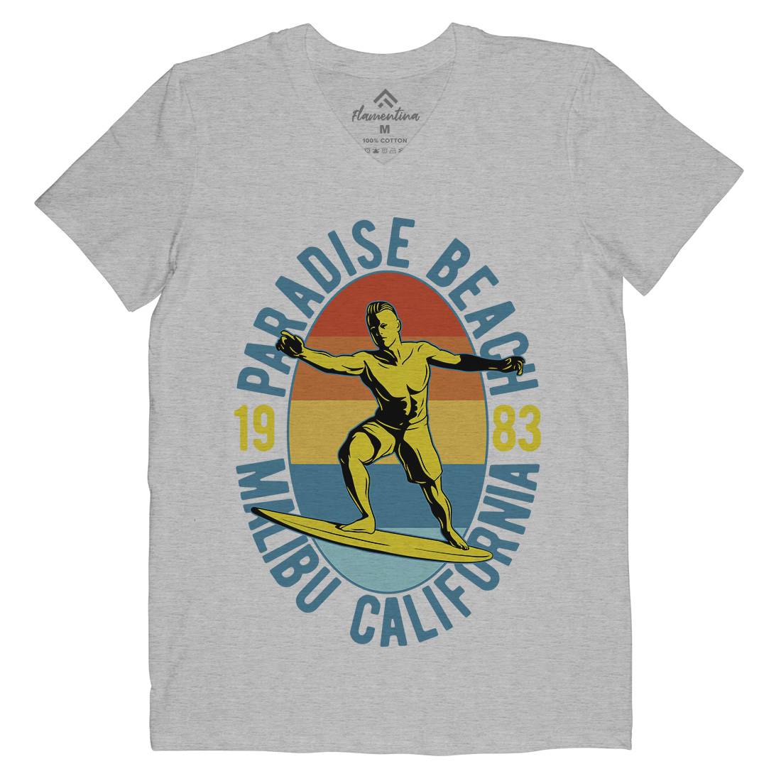 Malibu Surfing Mens Organic V-Neck T-Shirt Surf B353