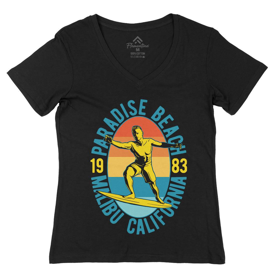 Malibu Surfing Womens Organic V-Neck T-Shirt Surf B353