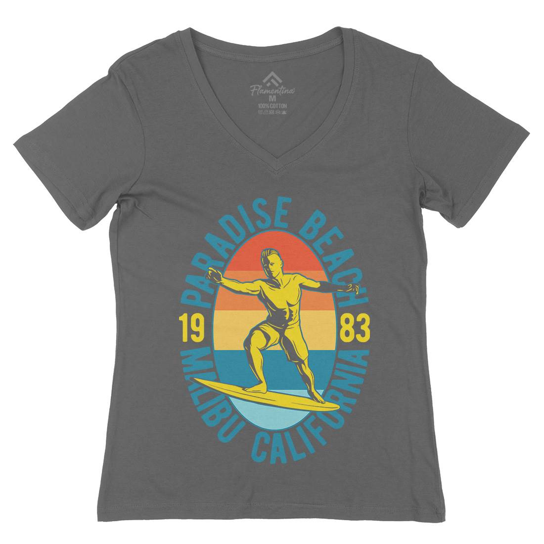 Malibu Surfing Womens Organic V-Neck T-Shirt Surf B353
