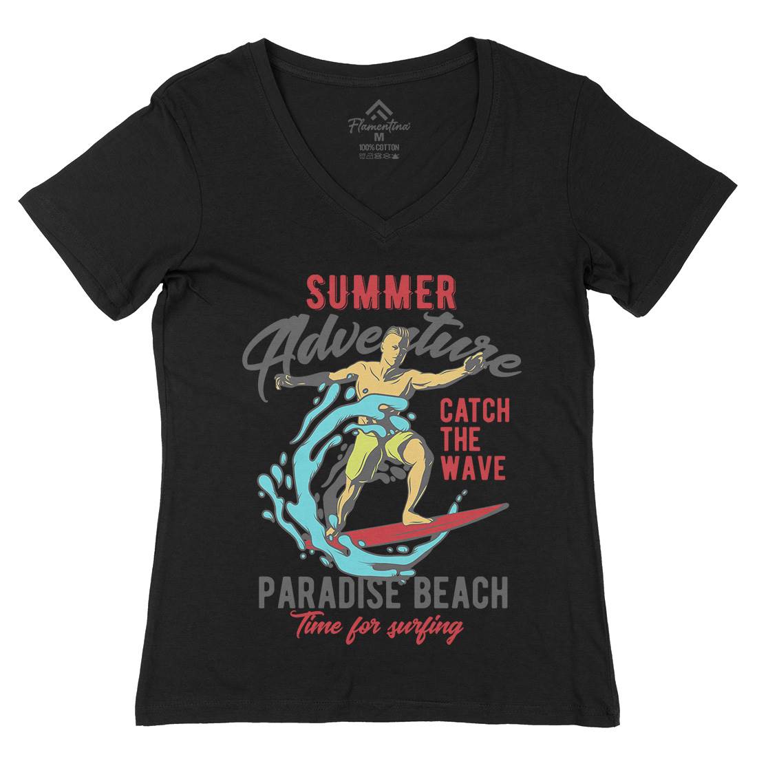 Summer Surfing Womens Organic V-Neck T-Shirt Surf B354