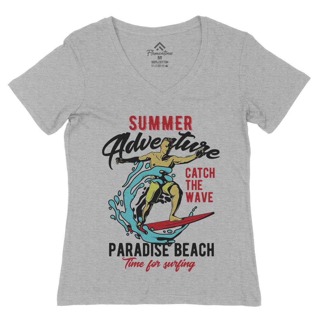 Summer Surfing Womens Organic V-Neck T-Shirt Surf B354