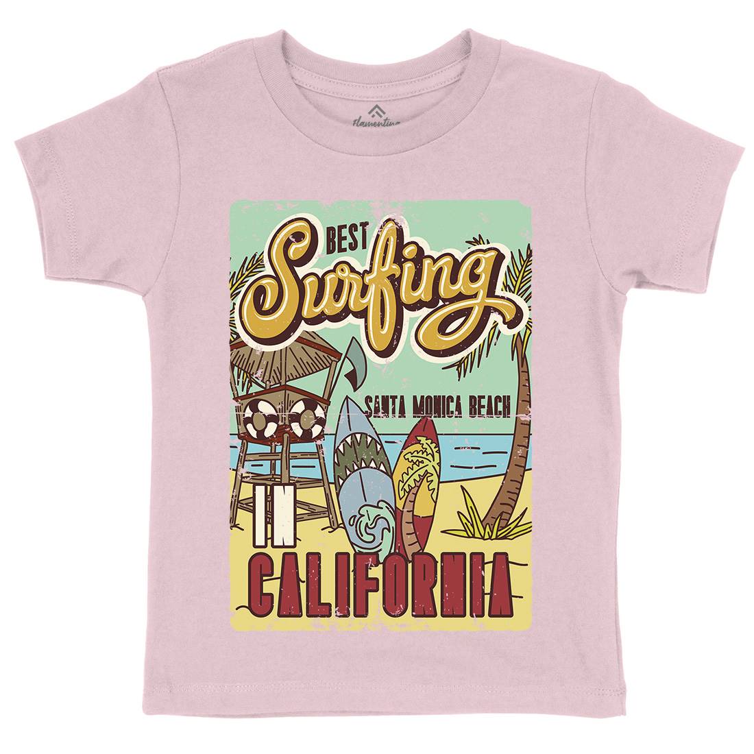 Santa Monica Surfing Kids Organic Crew Neck T-Shirt Surf B355