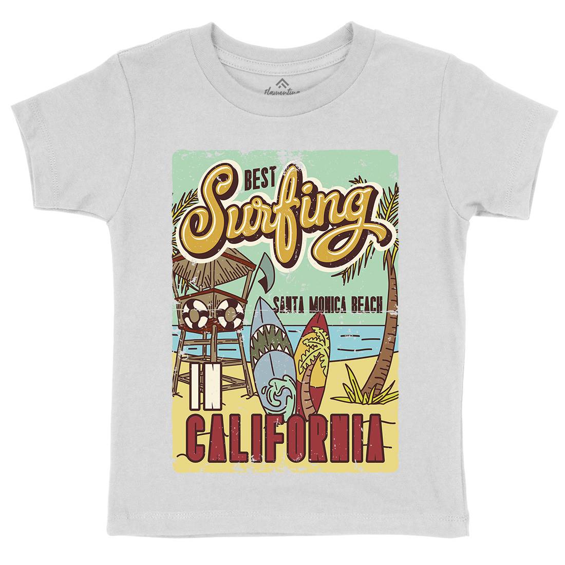 Santa Monica Surfing Kids Organic Crew Neck T-Shirt Surf B355