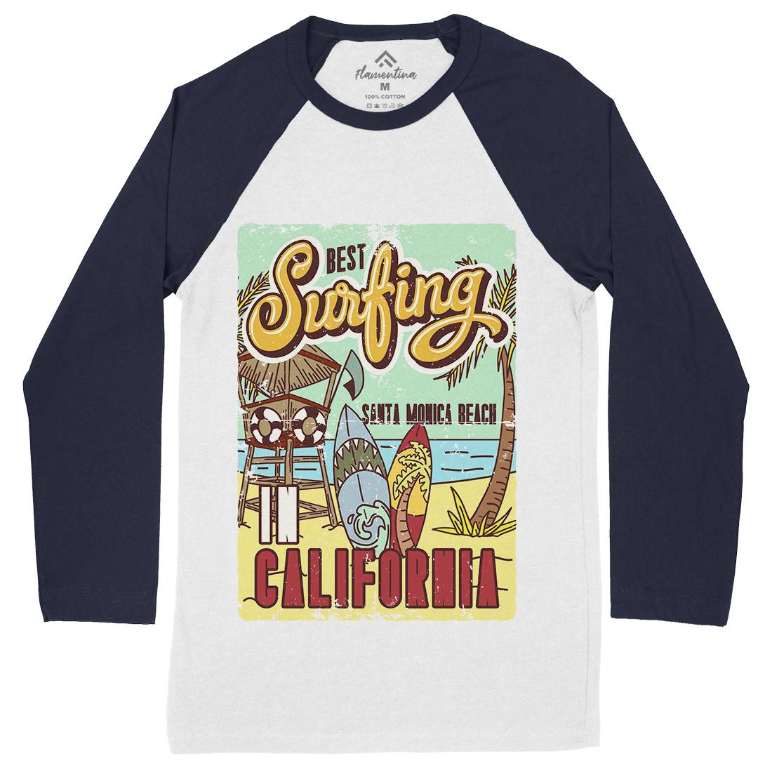 Santa Monica Surfing Mens Long Sleeve Baseball T-Shirt Surf B355