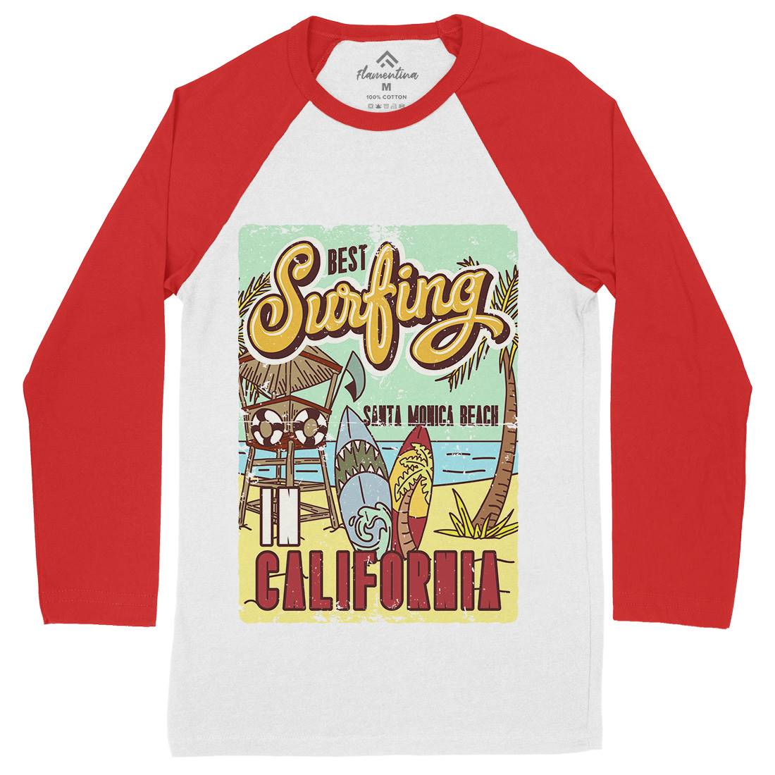 Santa Monica Surfing Mens Long Sleeve Baseball T-Shirt Surf B355