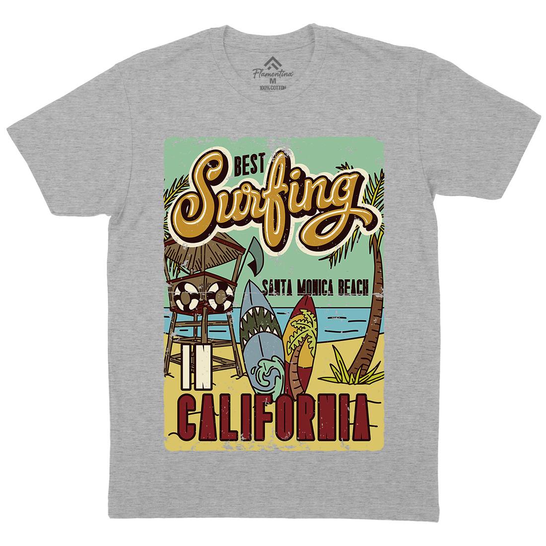 Santa Monica Surfing Mens Organic Crew Neck T-Shirt Surf B355