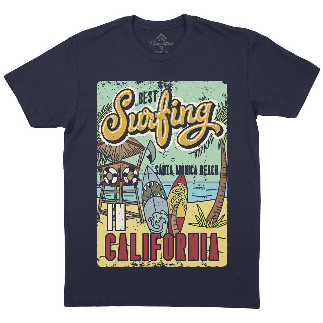 Santa Monica Surfing Mens Organic Crew Neck T-Shirt Surf B355