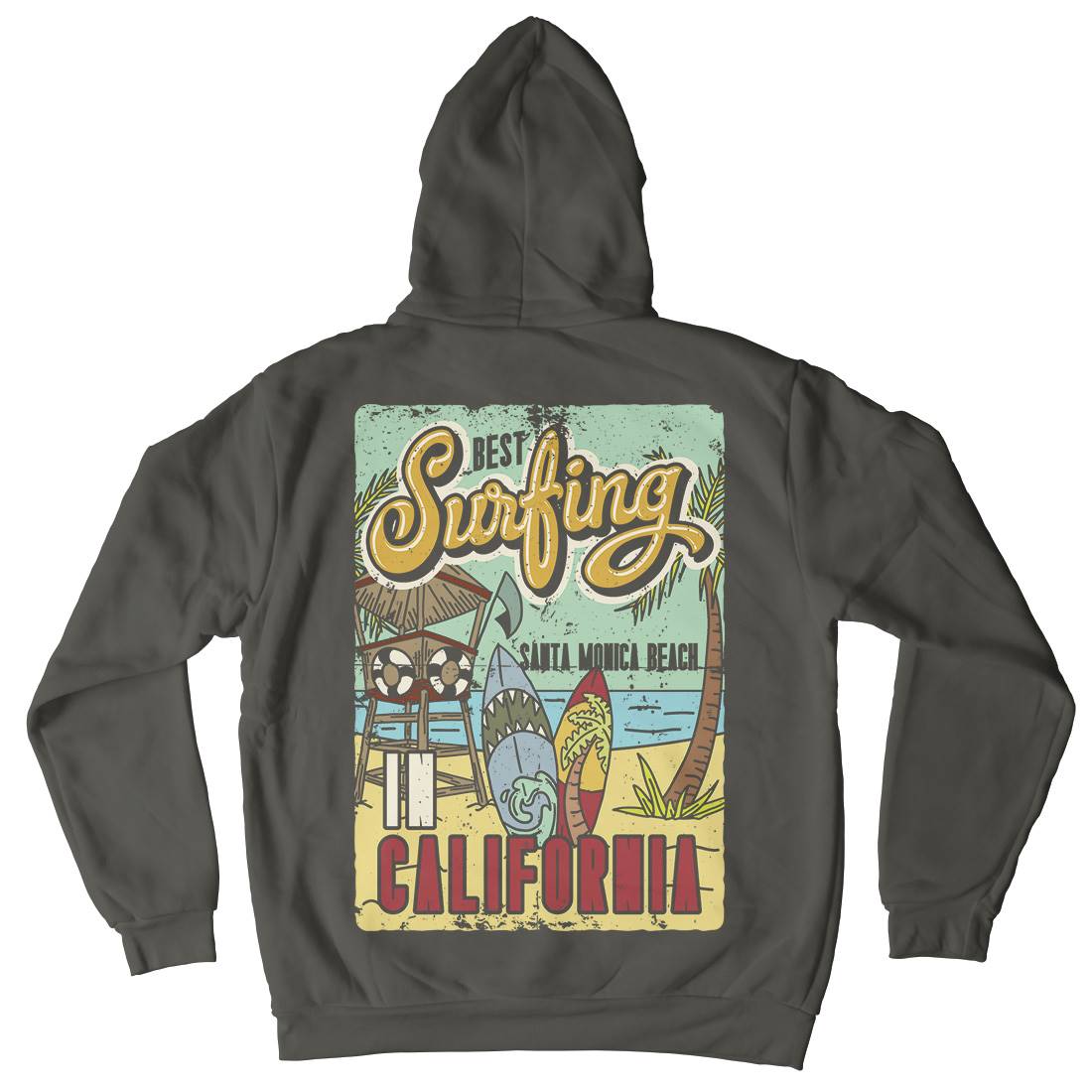 Santa Monica Surfing Mens Hoodie With Pocket Surf B355