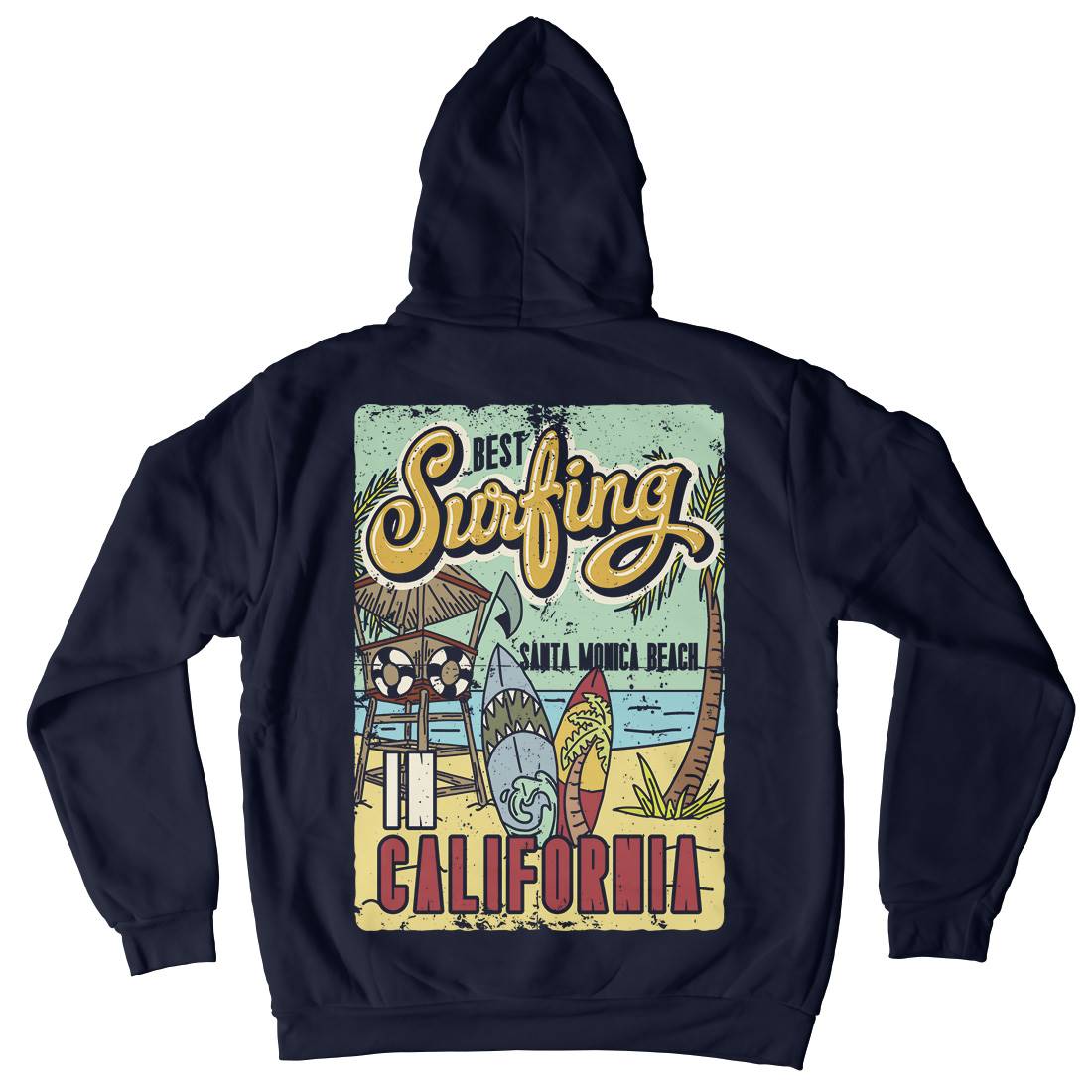 Santa Monica Surfing Mens Hoodie With Pocket Surf B355