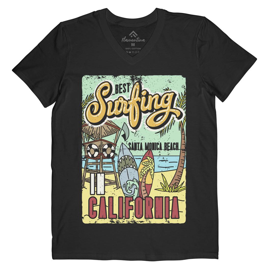 Santa Monica Surfing Mens V-Neck T-Shirt Surf B355