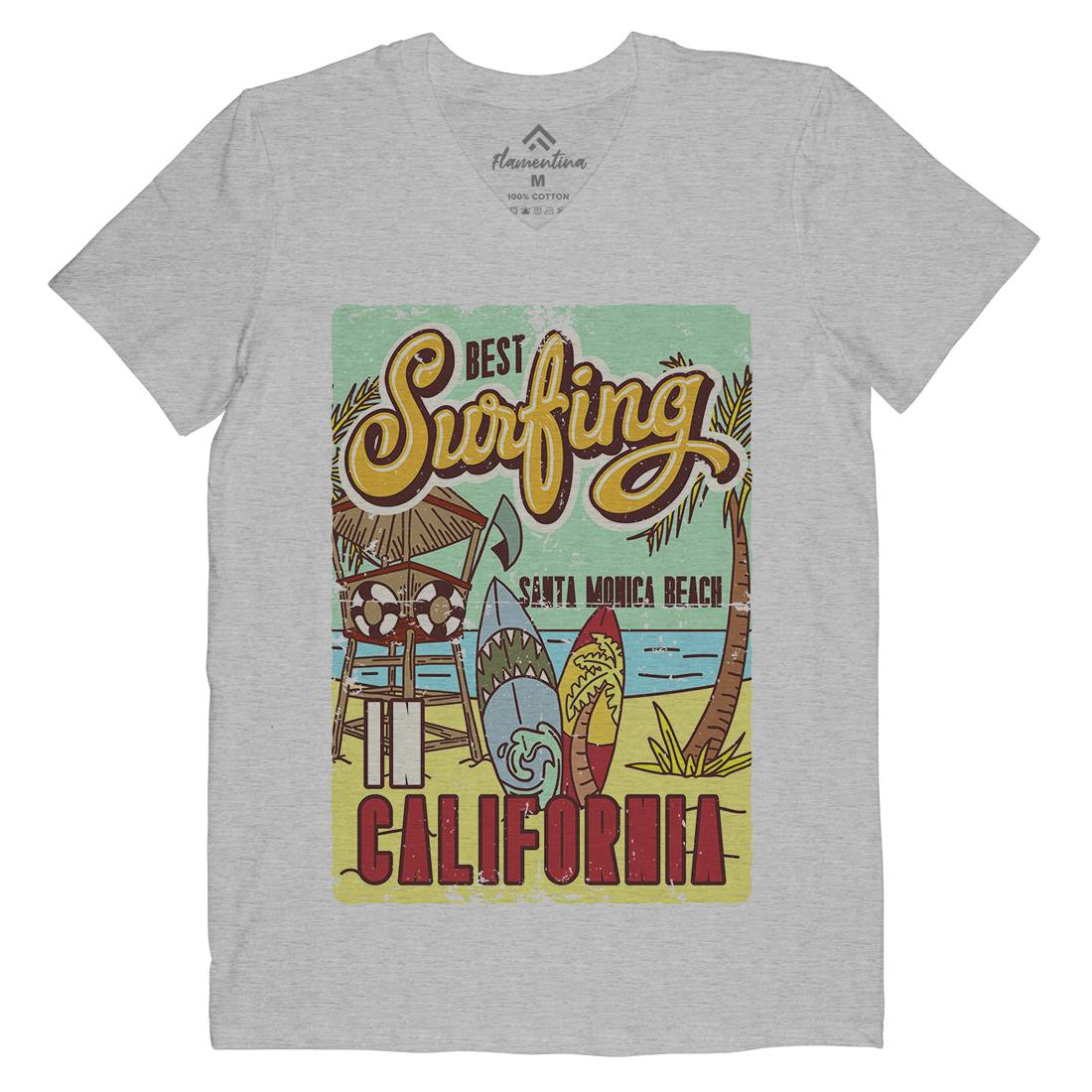 Santa Monica Surfing Mens Organic V-Neck T-Shirt Surf B355