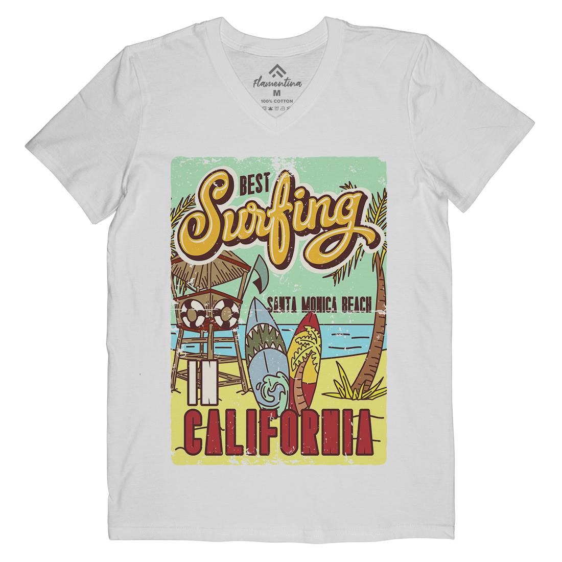 Santa Monica Surfing Mens V-Neck T-Shirt Surf B355