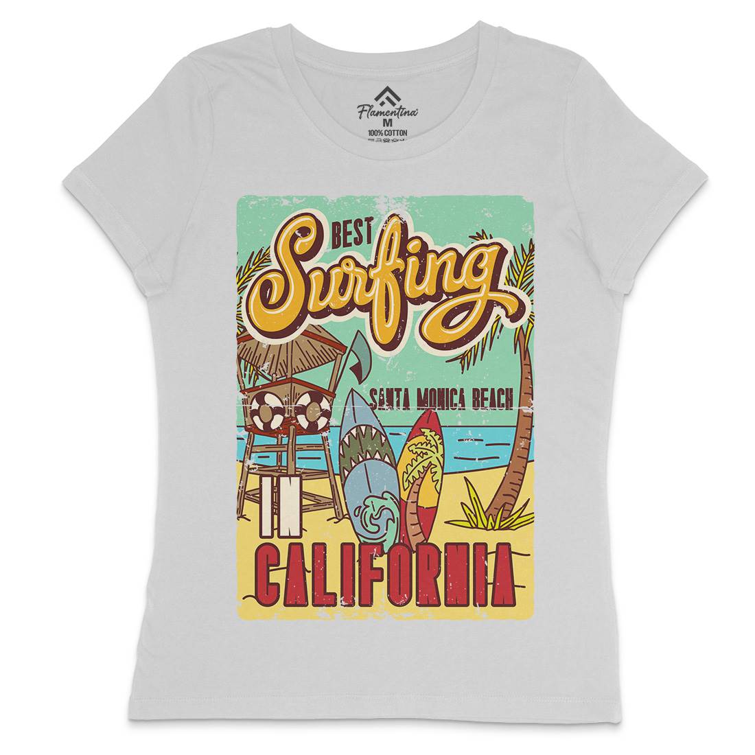 Santa Monica Surfing Womens Crew Neck T-Shirt Surf B355