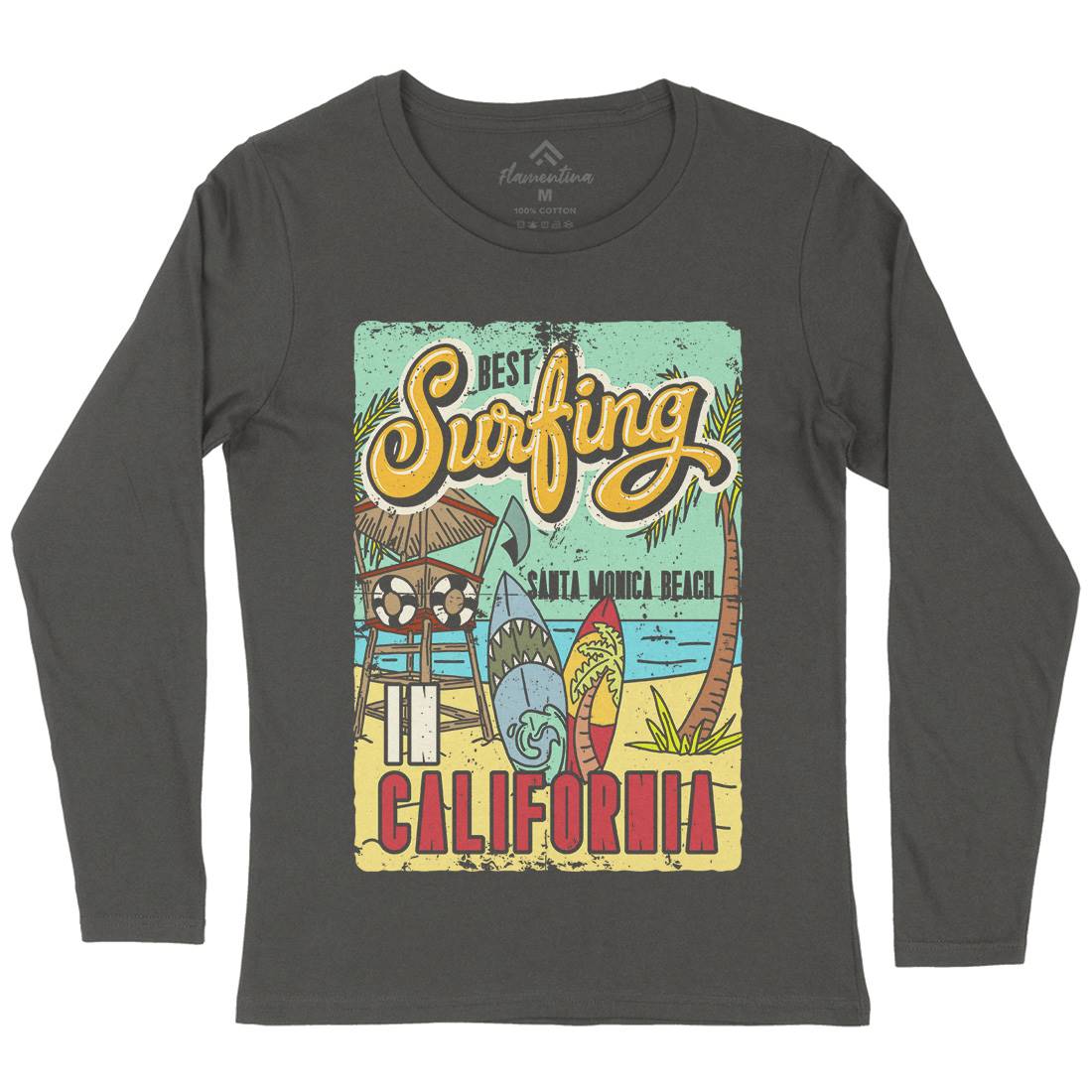 Santa Monica Surfing Womens Long Sleeve T-Shirt Surf B355