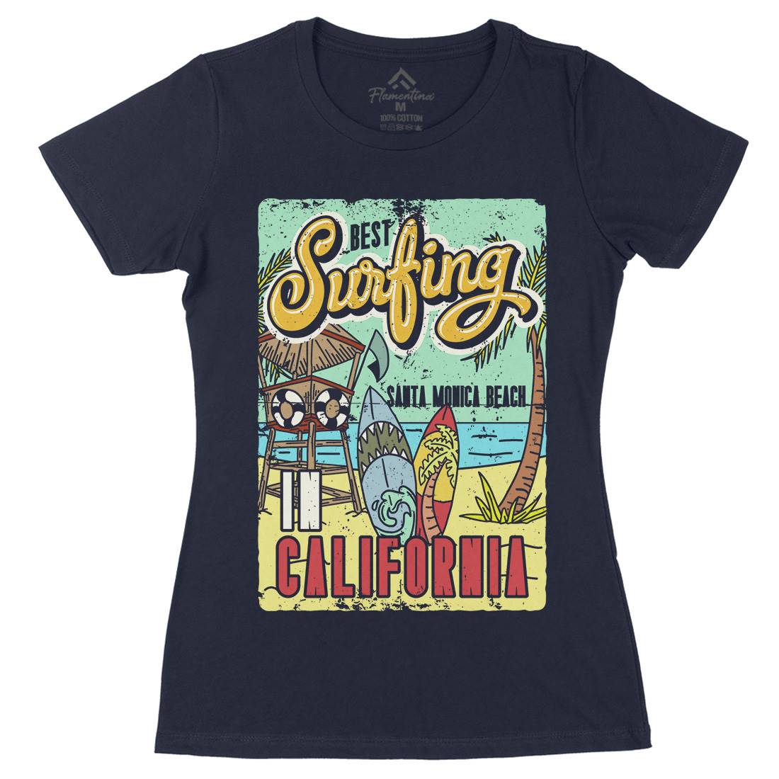 Santa Monica Surfing Womens Organic Crew Neck T-Shirt Surf B355