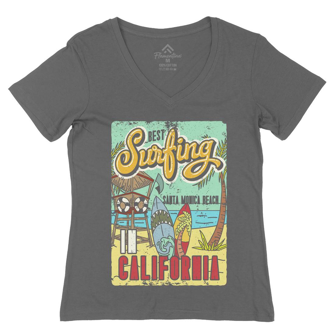 Santa Monica Surfing Womens Organic V-Neck T-Shirt Surf B355