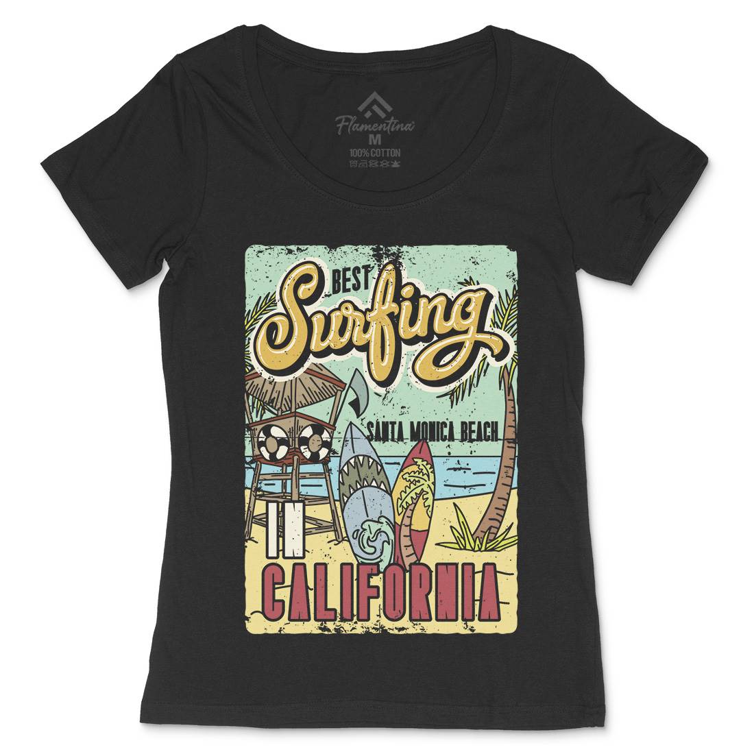Santa Monica Surfing Womens Scoop Neck T-Shirt Surf B355